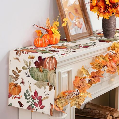 Fall Table Runner,Orange Sage Pumpkin Table Runners 72 Inches Long,Varity Leaf Fall Runner for Table 13"x72",Autumn Thanksgiving Harvest in Saudi Arabia