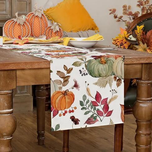 Fall Table Runner,Orange Sage Pumpkin Table Runners 72 Inches Long,Varity Leaf Fall Runner for Table 13"x72",Autumn Thanksgiving Harvest in Saudi Arabia