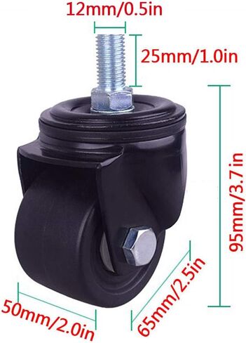 عجلات Castor الثقيلة-4pcs عجلات Devivel Devivel العجلات ، وأعلاق الأثاث الصناعي في النايلون ، والأسود ، مع ساق ملولبة M12x25mm ، محمل مزدوج ، مقاومة للارتداء ، وسعة 600 كيلوغرام ، للعربة in Kuwait