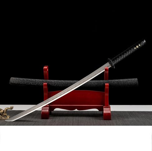 Samurai Katana Sword الياباني - شفرة تانغ كاملة من الصلب الكربوني الكامل مع حامل عرض ، سيف تقليدي IAIDO للديكور المنزلي والهدية in Kuwait