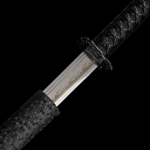 Samurai Katana Sword الياباني - شفرة تانغ كاملة من الصلب الكربوني الكامل مع حامل عرض ، سيف تقليدي IAIDO للديكور المنزلي والهدية in Kuwait