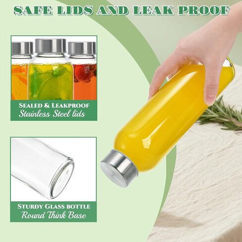 8 Pack Glass Juice Bottles with Lids, 18 Oz Reusable Glass Water Bottle with Brush Protective Sleeve, Portable Clear Glasses Containers Drinking Jars for Smoothie, Milk, Juice, Tea, Leakproof in Saudi Arabia
