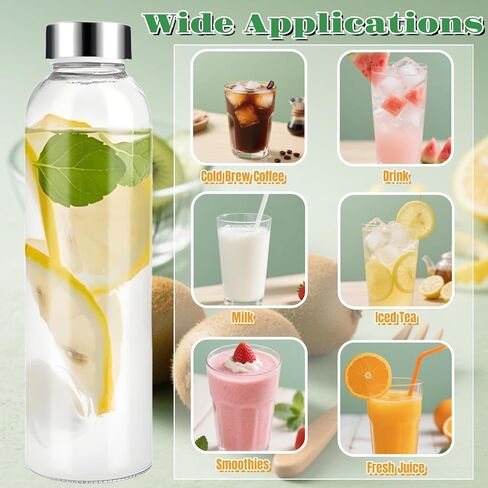 8 Pack Glass Juice Bottles with Lids, 18 Oz Reusable Glass Water Bottle with Brush Protective Sleeve, Portable Clear Glasses Containers Drinking Jars for Smoothie, Milk, Juice, Tea, Leakproof in Saudi Arabia