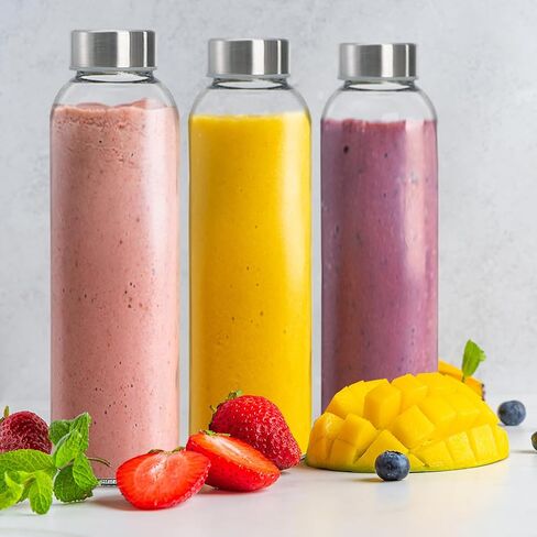 8 Pack Glass Juice Bottles with Lids, 18 Oz Reusable Glass Water Bottle with Brush Protective Sleeve, Portable Clear Glasses Containers Drinking Jars for Smoothie, Milk, Juice, Tea, Leakproof in Saudi Arabia