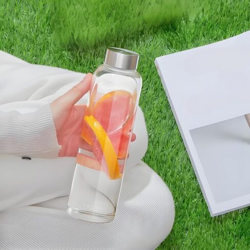 8 Pack Glass Juice Bottles with Lids, 18 Oz Reusable Glass Water Bottle with Brush Protective Sleeve, Portable Clear Glasses Containers Drinking Jars for Smoothie, Milk, Juice, Tea, Leakproof in Saudi Arabia