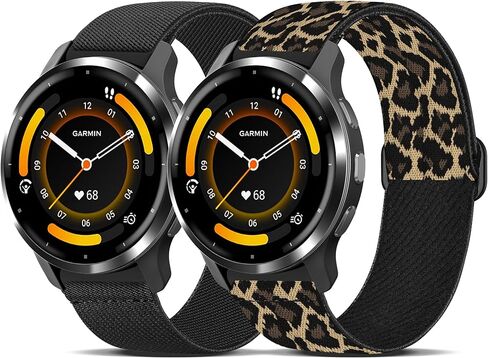 2 Pack Elastic Band Compatible with Garmin Venu 3S/Vivoactive 4S/Venu 2S/Vivomove 3S, 18mm Adjustable Nylon Sport Strap for Forerunner 265S/255S Men and Women in Kuwait