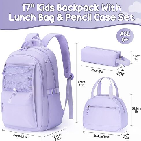 حقيبة الظهر Fimibuke Kids for Girls ، 3 PCS Proof Girls Backpack with Box Box & Pencil Case ، Lightweight Bookbag مجموعة حقيبة مدرسة Teen Girl Travel لطلاب المدارس الثانوية الابتدائية in Kuwait
