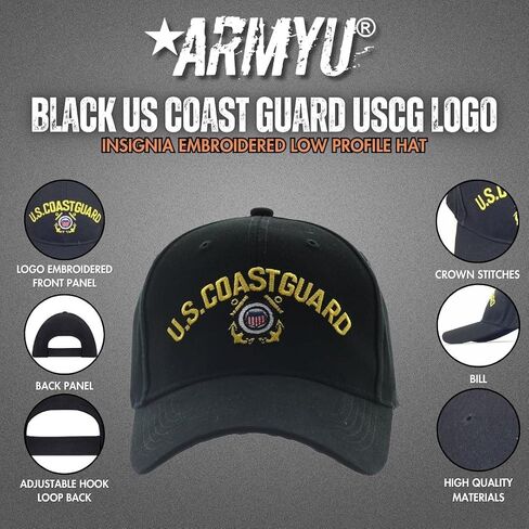Armyu Black US Coast Coast Coast Logo Logo Baseball Cap Insignia مطرزة على قبعة منخفضة in Saudi Arabia