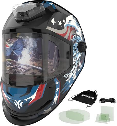 YESWELDER Panoramic Auto Darkening Welding Helmet with 6 Arc Sensors, 180° Large View with Side Lens(DIN5, Auto Dimming),1/1/1/1 True Color, Type-C Charging, Wide Shade for TIG MIG ARC Welder Hood in Saudi Arabia