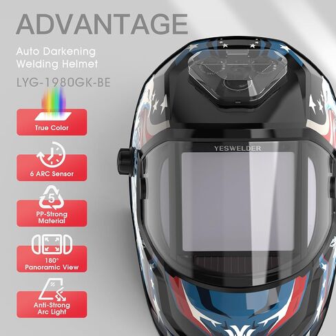 YESWELDER Panoramic Auto Darkening Welding Helmet with 6 Arc Sensors, 180° Large View with Side Lens(DIN5, Auto Dimming),1/1/1/1 True Color, Type-C Charging, Wide Shade for TIG MIG ARC Welder Hood in Saudi Arabia