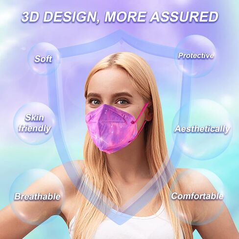 أقنعة الوجه Rasav KN95 ، قناع سلامة الغبار مريح 5 طبقة ، قناع التصميم الملون kn95 للنساء ، الرجال in Kuwait