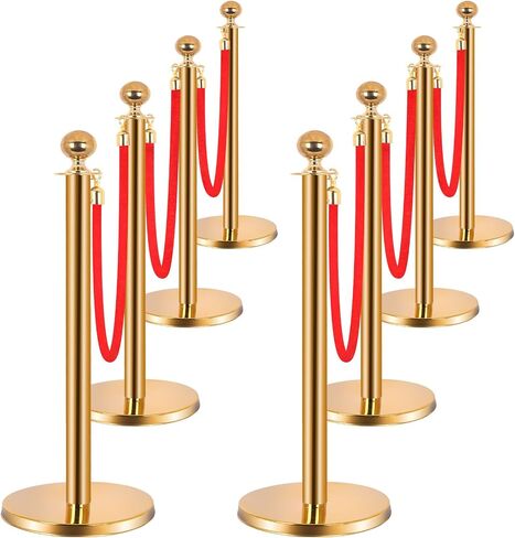6PCS Stainless Steel Stanchions w/ 4 Red Velvet 5ft Carpet Ropes - Hollow Base for Red Carpet Queue - Crowd Control Barriers Ideal for Party, Wedding, Hotels, Exhibitions - Gold in Saudi Arabia