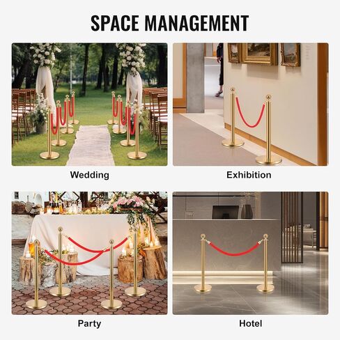 6PCS Stainless Steel Stanchions w/ 4 Red Velvet 5ft Carpet Ropes - Hollow Base for Red Carpet Queue - Crowd Control Barriers Ideal for Party, Wedding, Hotels, Exhibitions - Gold in Saudi Arabia