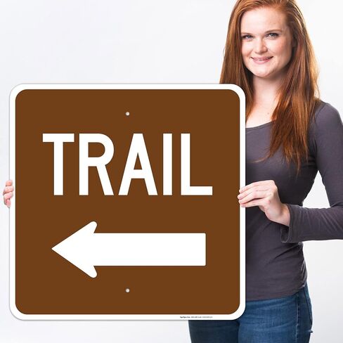 Trail with Left Arrow Sign, 12x12 Inches, Rust Free .040 Aluminum, Fade Resistant, Made in USA in Saudi Arabia