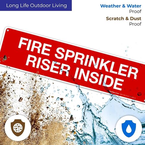 Fire Sprinkler Riser Inside Sign, Fire Safety Sign, (2 Pack) 3x12 Inches, 4 Mil Vinyl Decal Stickers UV Protected, Made in USA in Saudi Arabia