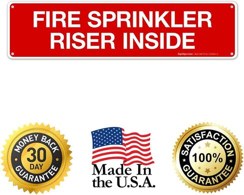 Fire Sprinkler Riser Inside Sign, Fire Safety Sign, (2 Pack) 3x12 Inches, 4 Mil Vinyl Decal Stickers UV Protected, Made in USA in Saudi Arabia
