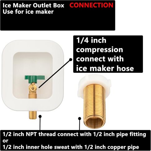 (1 Pack) Lidertik 1/2 NPT inch Thread or Sweat Pre-Assembled Ice Maker Outlet Box Valve 1/4 inch Recessed Refrigerator Water Line Wall Box with Shut Off Valve LI-ZBQH-510-LK in Saudi Arabia