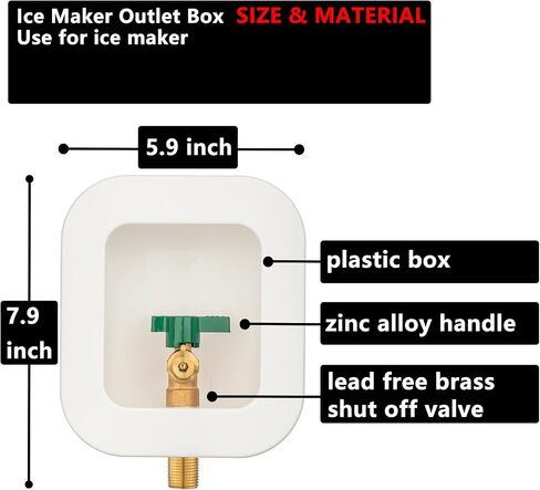 (1 Pack) Lidertik 1/2 NPT inch Thread or Sweat Pre-Assembled Ice Maker Outlet Box Valve 1/4 inch Recessed Refrigerator Water Line Wall Box with Shut Off Valve LI-ZBQH-510-LK in Saudi Arabia