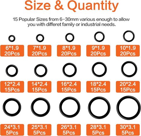 18 Size 270 Pcs O Rings Assortment Kit, Nitrile Rubber Gasket Sealing O-Ring Set for Car, Automotive, Faucet, Hose, Vehicle Repair, Pressure Washer Plumbing Air or Gas, Resist Oil Heat, Green in Kuwait