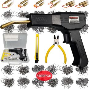 220W Plastic Welder, 1000PCS Hot Stapler Plastic Welding Kit, Plastic Welder Gun Kit with LED light, AC110v-130v, 6 Types Hot Stapler for Car Bumper and Most Plastic Repair (Red) in Saudi Arabia