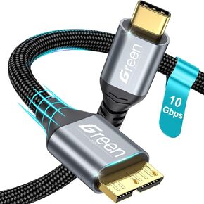 Green Jiss® 10 Gbps Micro B to USB C Cable, 1ft 1.5ft 3ft 6ft 10ft Gold-Plated External Hard Drive Cable, Heavy Duty USB C to Micro B Short Cables, for iPhone 17/16/15, WD Seagate, MacBook Pro/Air-1ft in Kuwait