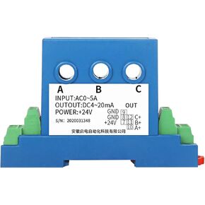 1PCS 3 Phase Current Transmitter 4-20ma 0-5v 0-10v Analog Output Perforated Three Phase Ampere Signal Transducer DC24V Power Supply(4-20mA Out,3XAC 0-25A_8MM) in Saudi Arabia