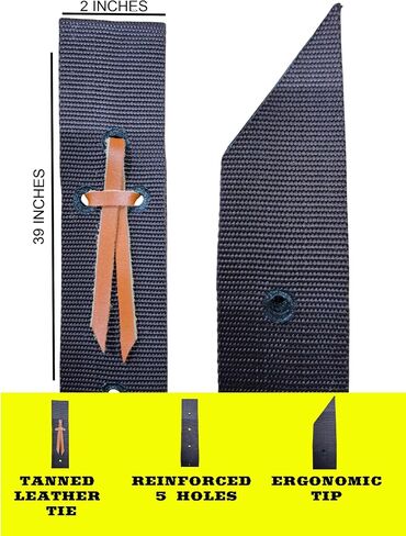 Villanos Arts - NYLON OFF BILLET STRAP ، 39 × 2 بوصات ، تصميم 5 حفرة معزز مع ربطة عنق جلدية ، حزام شاق لربط المقاس بالسرج ، نايلون قبالة البليت للسرج الغربي. in Kuwait