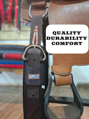 Villanos Arts - NYLON OFF BILLET STRAP ، 39 × 2 بوصات ، تصميم 5 حفرة معزز مع ربطة عنق جلدية ، حزام شاق لربط المقاس بالسرج ، نايلون قبالة البليت للسرج الغربي. in Kuwait