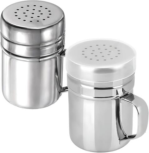 الملح الفولاذ المقاوم للصدأ الملح شاكر - شاكر الملح السكر متعدد الاستخدامات ورشاش الفشار مع مقبض الغطاء والغسيضة | 6 أوقية ، حزمة 2 in Kuwait