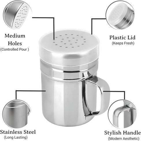 الملح الفولاذ المقاوم للصدأ الملح شاكر - شاكر الملح السكر متعدد الاستخدامات ورشاش الفشار مع مقبض الغطاء والغسيضة | 6 أوقية ، حزمة 2 in Kuwait