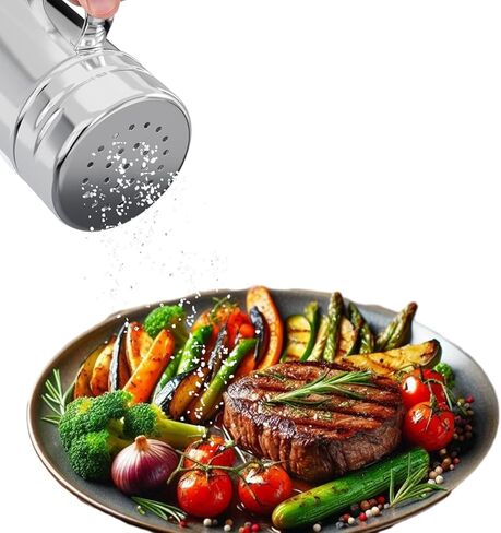 الملح الفولاذ المقاوم للصدأ الملح شاكر - شاكر الملح السكر متعدد الاستخدامات ورشاش الفشار مع مقبض الغطاء والغسيضة | 6 أوقية ، حزمة 2 in Kuwait