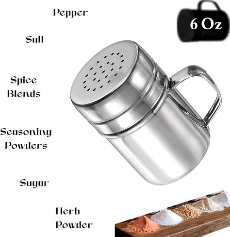 الملح الفولاذ المقاوم للصدأ الملح شاكر - شاكر الملح السكر متعدد الاستخدامات ورشاش الفشار مع مقبض الغطاء والغسيضة | 6 أوقية ، حزمة 2 in Kuwait