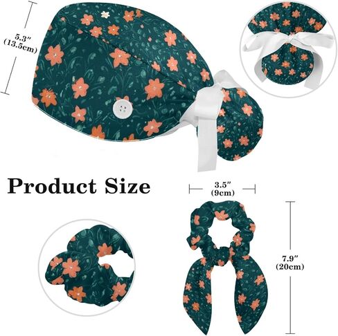Scrub Caps Women Nursing Hats Wildflowers with Buttons Ponytail Working Adjustable Pouch Tie Back in Kuwait