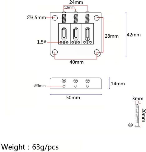 Alnicov Electric Guitar Bridge，Adjustable 3 String Fixed Guitar Bridge for Cigar box Electric Guitar in Saudi Arabia