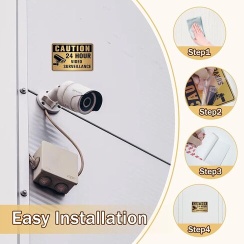2PCS Video Surveillance Sign Sticker，Self-Adhesive Waterproof Brushed Gold Security Camera Sign，24 Hour Video Surveillance Decal for Home, Business Indoor or Outdoor Use 5.9''X3.9'' in Saudi Arabia