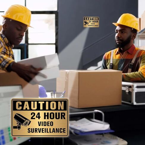 2PCS Video Surveillance Sign Sticker，Self-Adhesive Waterproof Brushed Gold Security Camera Sign，24 Hour Video Surveillance Decal for Home, Business Indoor or Outdoor Use 5.9''X3.9'' in Saudi Arabia