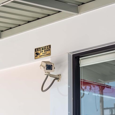 2PCS Video Surveillance Sign Sticker，Self-Adhesive Waterproof Brushed Gold Security Camera Sign，24 Hour Video Surveillance Decal for Home, Business Indoor or Outdoor Use 5.9''X3.9'' in Saudi Arabia