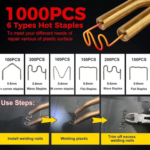 220W Plastic Welder, 1000PCS Hot Stapler Plastic Welding Kit, Plastic Welder Gun Kit with LED light, AC110v-130v, 6 Types Hot Stapler for Car Bumper and Most Plastic Repair (Red) in Saudi Arabia
