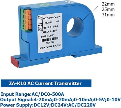 AC 0-500A Current Transmitter Transducer 4-20mA 5V 10V Output DC24V Power Supply Current Sensor(RS485 Output,AC 0-20A_22MM_DC12-24V) in Saudi Arabia