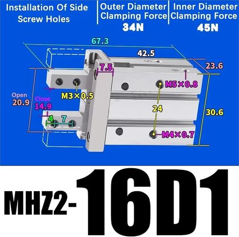 MHZ2-10/16/25/32/40D1/D2/D3 Pneumatic Finger Cylinder Parallel Gripper Side Thread Aluminium Clamps(MHZ2-32D3) in Kuwait