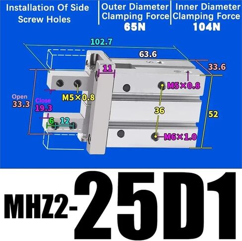 MHZ2-10/16/25/32/40D1/D2/D3 Pneumatic Finger Cylinder Parallel Gripper Side Thread Aluminium Clamps(MHZ2-32D3) in Kuwait