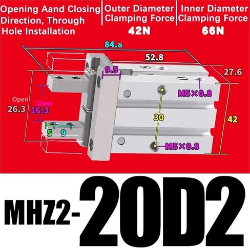 MHZ2-10/16/25/32/40D1/D2/D3 Pneumatic Finger Cylinder Parallel Gripper Side Thread Aluminium Clamps(MHZ2-32D3) in Kuwait