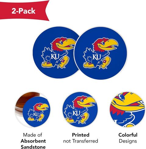 Desert Cactus University of Kansas Car Coaster Jayhawks KU Absorbent Sandstone Car Cup Coasters Set of 2 (Design A) in Saudi Arabia