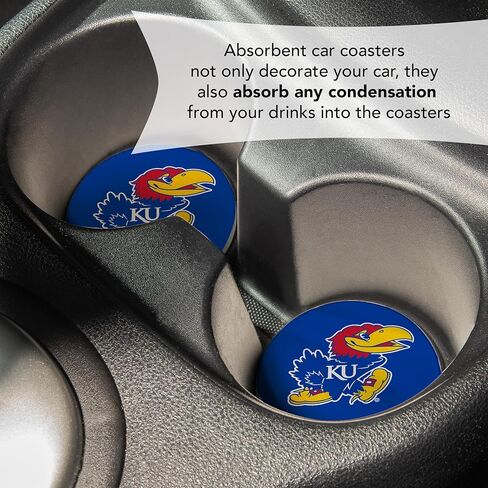 Desert Cactus University of Kansas Car Coaster Jayhawks KU Absorbent Sandstone Car Cup Coasters Set of 2 (Design A) in Saudi Arabia