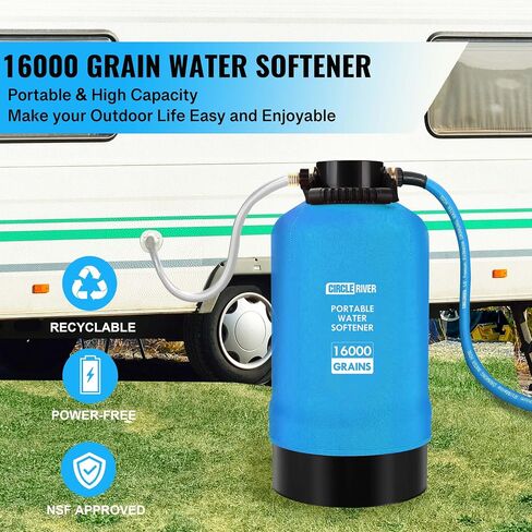 RV Water Softener with Water Hose, 16000 Grains 3/4" Brass Fittings Food-Grade Resin Soften Hard Water Improve Water Quality Portable Water Softener for RV, Trailers in Saudi Arabia