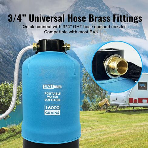 RV Water Softener with Water Hose, 16000 Grains 3/4" Brass Fittings Food-Grade Resin Soften Hard Water Improve Water Quality Portable Water Softener for RV, Trailers in Saudi Arabia