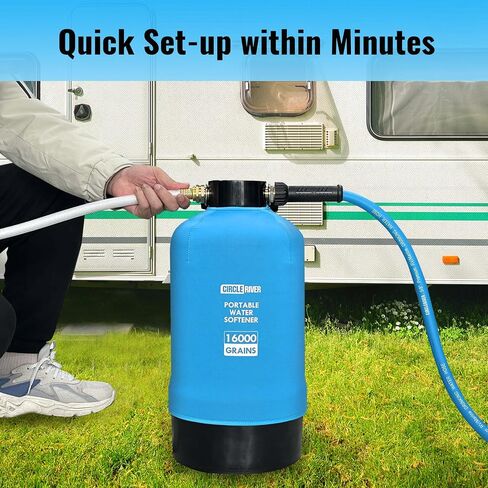 RV Water Softener with Water Hose, 16000 Grains 3/4" Brass Fittings Food-Grade Resin Soften Hard Water Improve Water Quality Portable Water Softener for RV, Trailers in Saudi Arabia