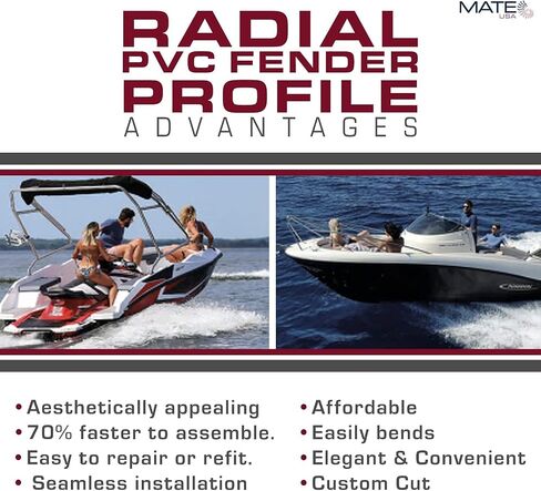 Tessilmare 'Radial' Boat Rup Rail Kit | 1-5/8 "× 52 'RUB RAIL + 2 CAPS END + 1 COON CAP | Marine PVC Rail Fender للقوارب وتفوق القوارب | تركيب سهلة التثبيت على البرودة-لا يوجد تسخين مطلوب in Saudi Arabia