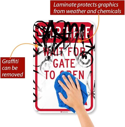 SmartSign 18 × 12 بوصة "توقف هنا - انتظر علامة المعادن لفتح البوابة مع السهم الأيمن السفلي ، 63 مل من الألومنيوم ، 3 أمتار مواد عاكسة عالية الكثافة ، حمراء وأبيض ، مصنوعة في الولايات المتحدة الأمريكية in Saudi Arabia