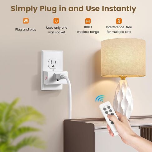 Surraielec Wireless Switch Outlet جهاز التحكم عن بُعد ، لا يلزم الأسلاك ، نطاق 100 قدم ، مفتاح جدار مخرج مخرج مسبقًا للبرمج in Kuwait